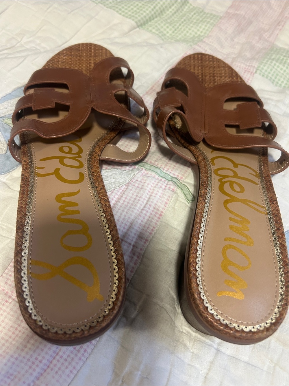 Sam Edelman Tan Brown Leather Slide Sandals